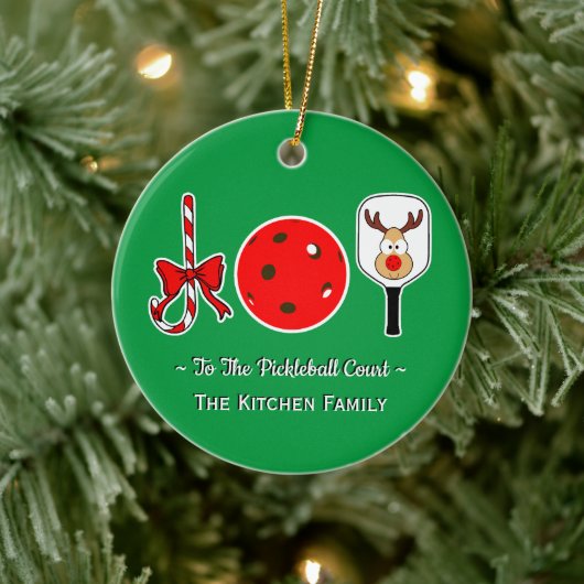 Pickleball Christmas Joy Candy Cane Paddle Ball Keramik Ornament (Baum)