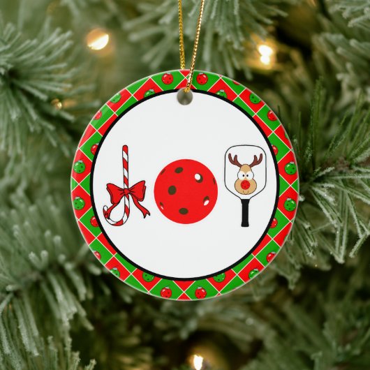 Pickleball Christmas Joy Candy Cane Paddles Ball Keramik Ornament (Baum)