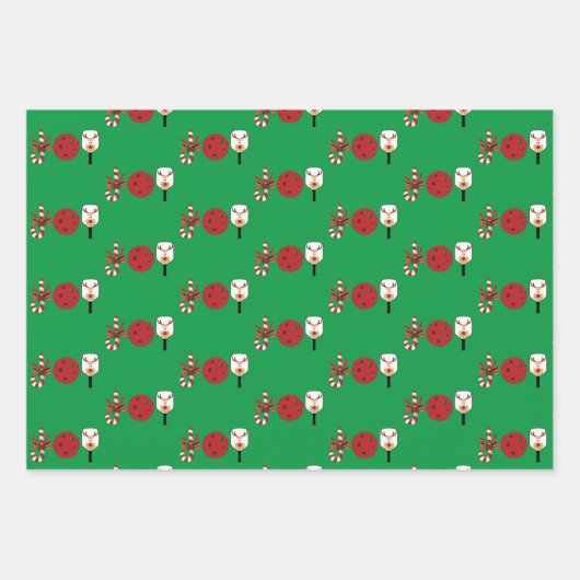 Pickleball Christmas Joy, Candy Cane, Reindeer Geschenkpapier Set (Vorderseite)