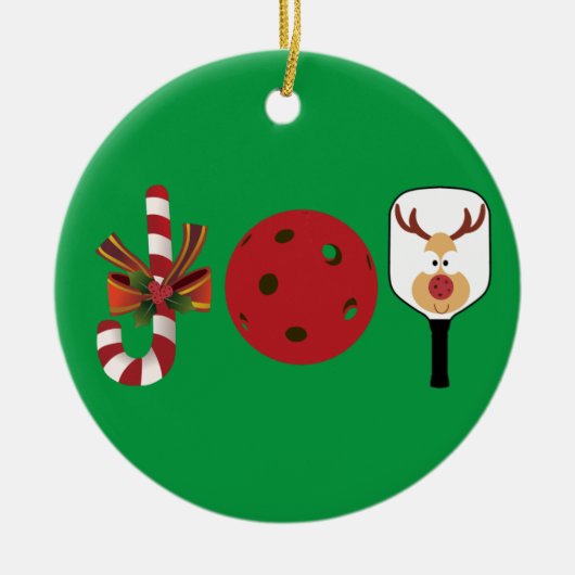 Pickleball Christmas Joy, Candy Cane, Reindeer Keramik Ornament (Vorne)