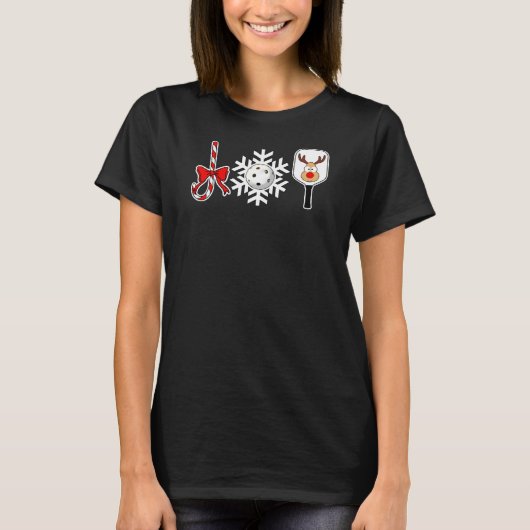 Pickleball Christmas Joy Candy Cane Snowball Deer T-Shirt (Vorderseite)