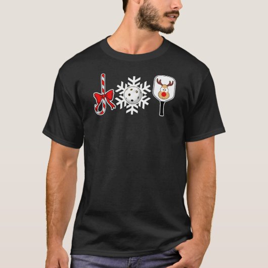 Pickleball Christmas Joy Candy Cane Snowball Deer T-Shirt (Vorderseite)