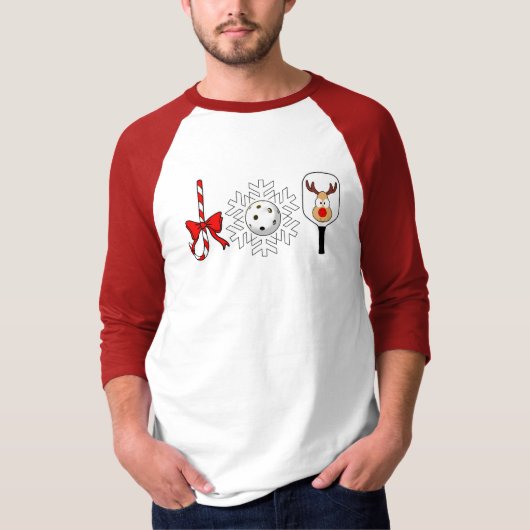 Pickleball Christmas Joy Candy Cane Snowball Deer T-Shirt (Vorderseite)