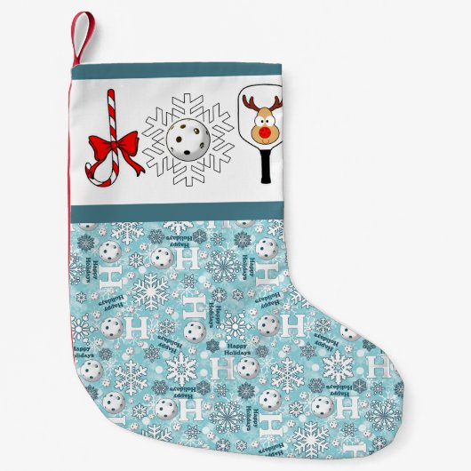 Pickleball Christmas Joy Reindeer Blue und White Kleiner Weihnachtsstrumpf (Vorderseite)