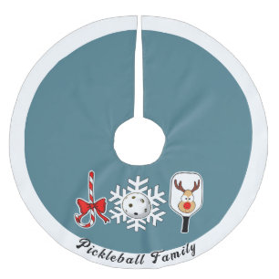 Pickleball Christmas Joy Reindeer Blue und White Polyester Weihnachtsbaumdecke