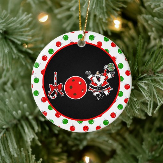 Pickleball Christmas Joy Santa Paddle Red Ball Keramik Ornament (Baum)