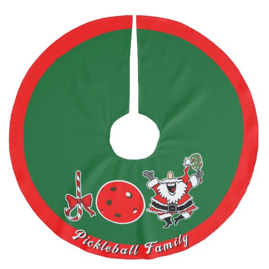 Pickleball Christmas Joy Santa Red und Green Polyester Weihnachtsbaumdecke (Vorderseite)