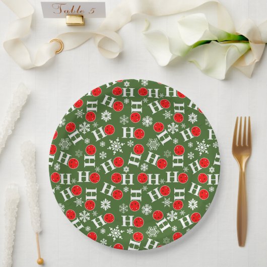 Pickleball Christmas Red Green Snowflakes Ho Ho Ho Pappteller (Hochzeit)