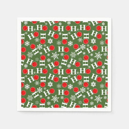 Pickleball Christmas Red Green Snowflakes Ho Ho Ho Serviette (Vorderseite)
