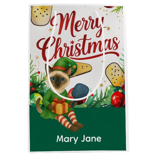 Pickleball Christmas Thema Mittlere Geschenktüte (Vorderseite)