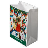 Pickleball Christmas Thema Mittlere Geschenktüte (Vorderseite Schrägansicht)