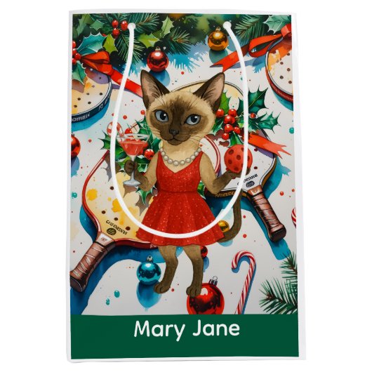 Pickleball Christmas Thema Mittlere Geschenktüte (Vorderseite)