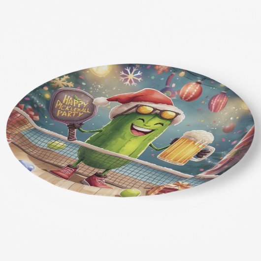 Pickleball Christmas Thema Pappteller (Schrägansicht)