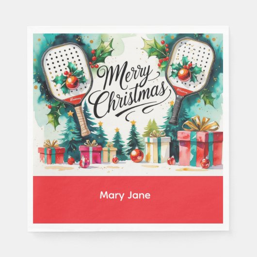 Pickleball Christmas Thema Serviette (Vorderseite)