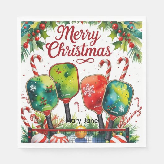 Pickleball Christmas Thema Serviette (Vorderseite)
