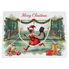 Pickleball Christmas themed with cat Große Geschenktüte