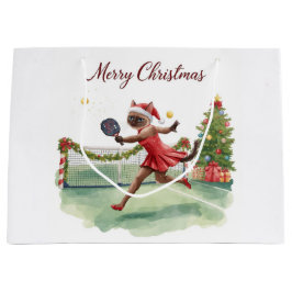 Pickleball Christmas themed with cat Große Geschenktüte