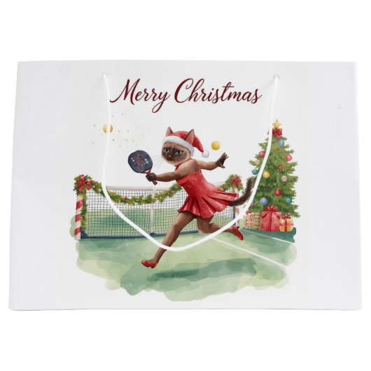 Pickleball Christmas themed with cat Große Geschenktüte (Vorderseite)