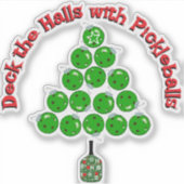 Pickleball Christmas Tree Deck the Halls Red Green Aufkleber (Vorderseite)