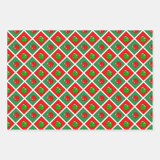 Pickleball Christmas Tree Deck the Halls Red Green Geschenkpapier Set (Vorderseite 3)