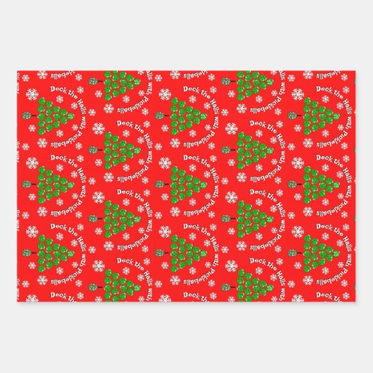 Pickleball Christmas Tree Deck the Halls Red Green Geschenkpapier Set (Vorderseite)