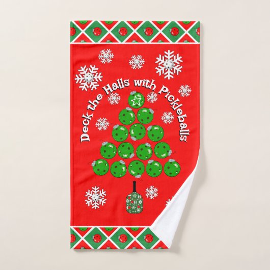 Pickleball Christmas Tree Deck the Halls Red Green Handtuch (Handtuch)