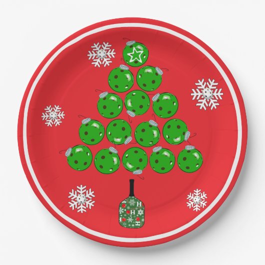 Pickleball Christmas Tree Xmas Party Pappteller (Vorderseite)