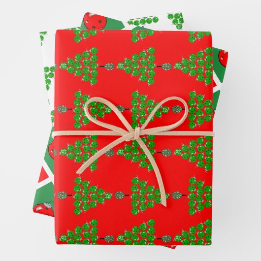 Pickleball Christmas Trees and Red Green Ornaments Geschenkpapier Set (Beispiel)