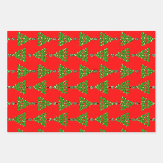 Pickleball Christmas Trees and Red Green Ornaments Geschenkpapier Set (Vorderseite)