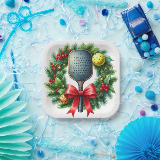 Pickleball Christmas Wreath  Pappteller (Party)