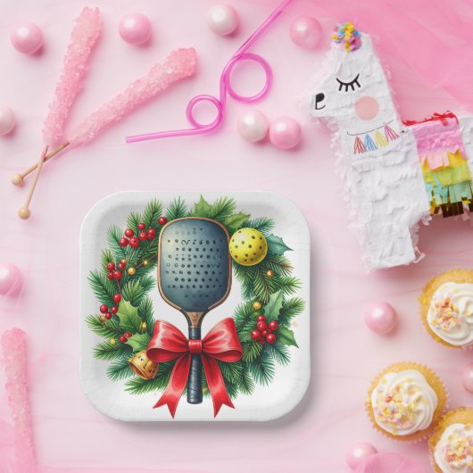 Pickleball Christmas Wreath  Pappteller (Party)