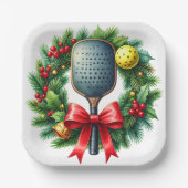 Pickleball Christmas Wreath  Pappteller (Vorderseite)
