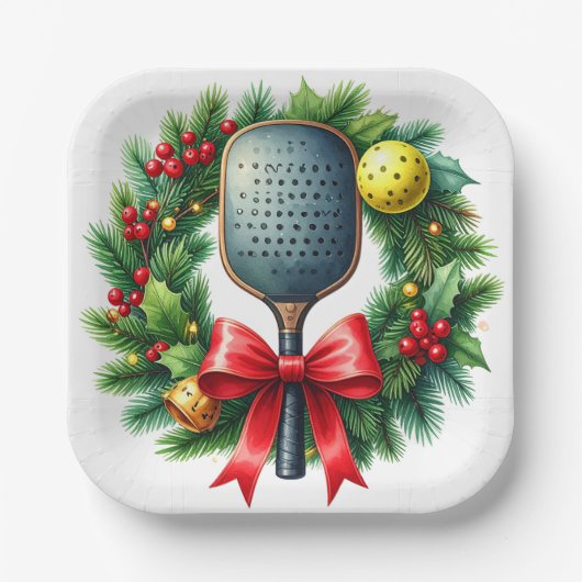 Pickleball Christmas Wreath Pappteller (Vorderseite)