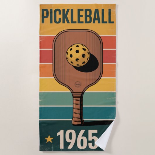 Pickleball Classic 1965 Paddelplakat für Lüfter Strandtuch (Vorderseite)