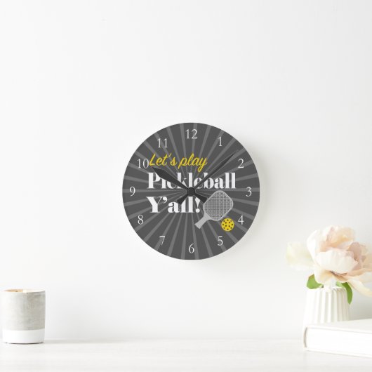 Pickleball Clock Let's Play Funny Gift for Player Runde Wanduhr (Zuhause)