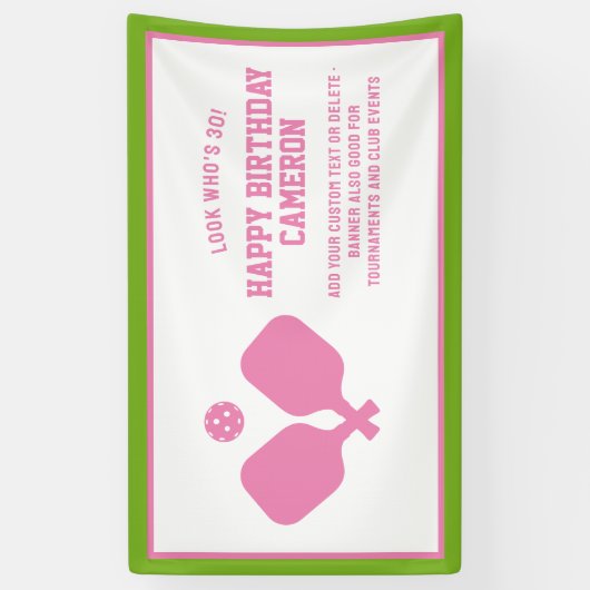 Pickleball Club Party Paddle Pink Green Custom Banner (Vertikal)
