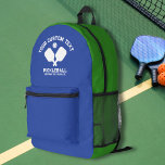 Pickleball Club Teamname Alle Personalisierten Far Bedruckter Rucksack<br><div class="desc">Super lustiger, sportlicher Rucksack mit gekreuzten Pickleball Paddeln und 3 Zeilen Text nach Maß. Fügen Sie einfach Ihren Namen, Clubnamen, Ortsnamen, Coaches, etc. hinzu. Vollständig anpassbar. Sie können auch die Farben leicht ändern. Klicken Sie einfach auf dieses Design bearbeiten und klicken Sie auf Ebenen, die zum verlassen Produkt-Foto (am einfachsten...</div>