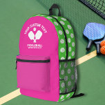 Pickleball Club Teamname Alle Personalisierten Far Bedruckter Rucksack<br><div class="desc">Super lustiger, sportlicher Rucksack mit gekreuzten Pickleball Paddeln und 3 Zeilen Text nach Maß. Fügen Sie einfach Ihren Namen, Clubnamen, Ortsnamen, Coaches, etc. hinzu. Vollständig anpassbar. Sie können auch die Farben leicht ändern. Klicken Sie einfach auf dieses Design bearbeiten und klicken Sie auf Ebenen, die zum verlassen Produkt-Foto (am einfachsten...</div>