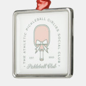 Pickleball Clubmädchen in rosa und grüner Ästhetik Ornament Aus Metall (Links)