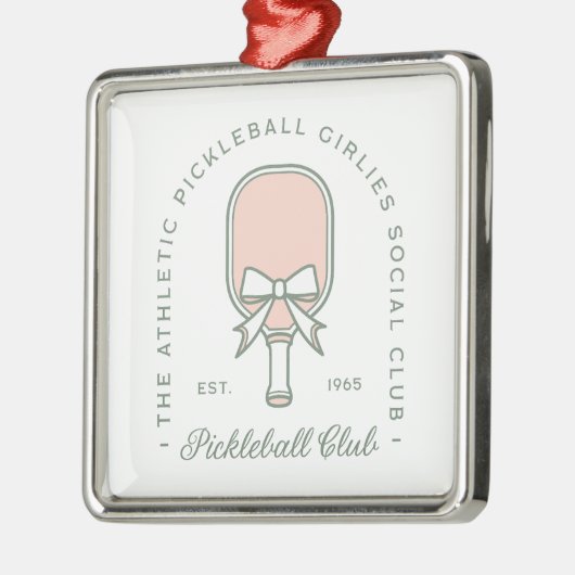 Pickleball Clubmädchen in rosa und grüner Ästhetik Ornament Aus Metall (Links)