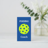 Pickleball Coach Blue Yellow Business Card Visitenkarte (Stehend Vorderseite)