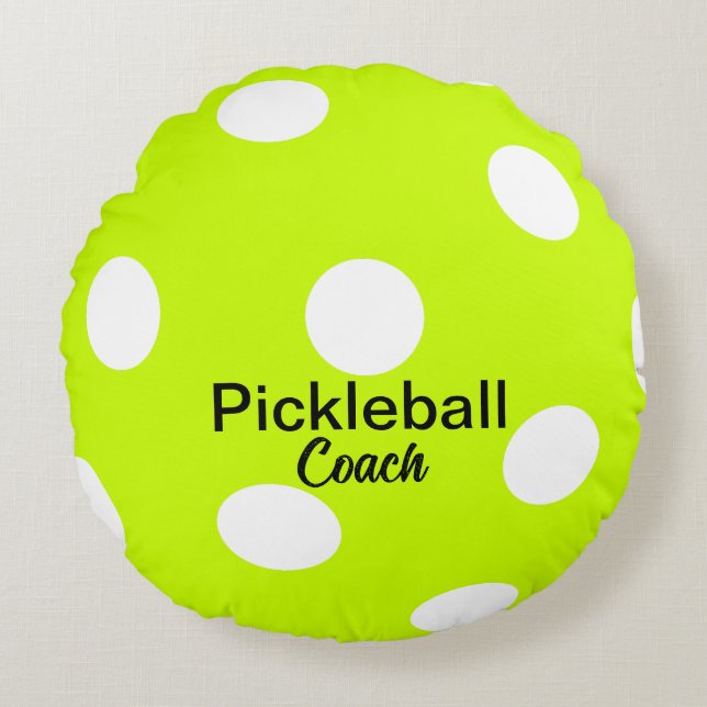 Pickleball Coach gelb Rundes Kissen (Vorderseite)
