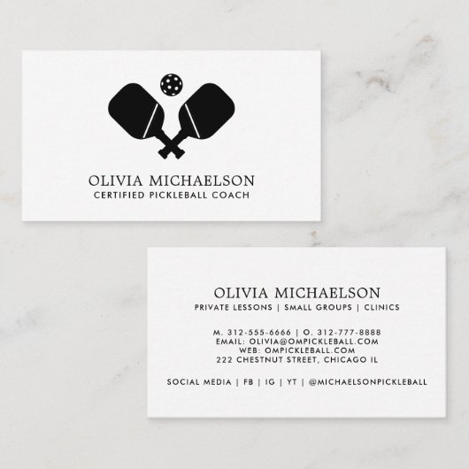 Pickleball Coach Instructor Pro Einfache Moderne Visitenkarte (Vorne/Hinten)