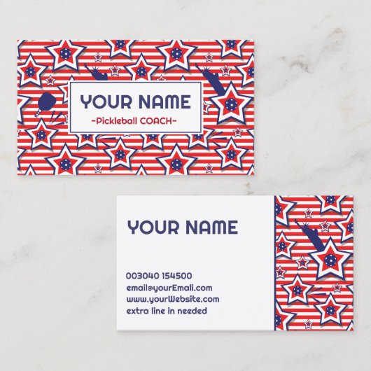 Pickleball Coach - USA-Muster auf weiß Visitenkarte (Vorne/Hinten)