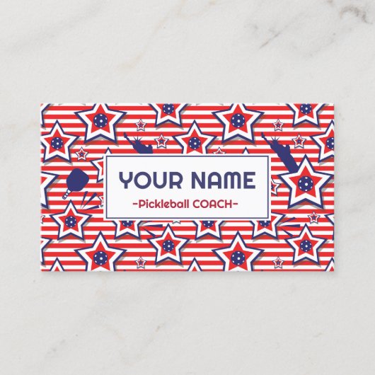 Pickleball Coach - USA-Muster auf weiß Visitenkarte (Vorderseite)