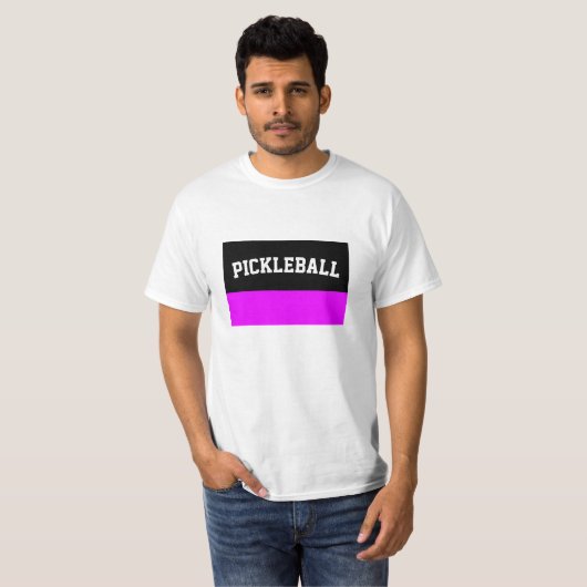 PICKLEBALL Cooler tropischer, rosa, schwarzer Farb T-Shirt (Vorne ganz)