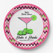Pickleball Cosmo Dinks & Drinks Pink Argyle Pappteller (Vorderseite)
