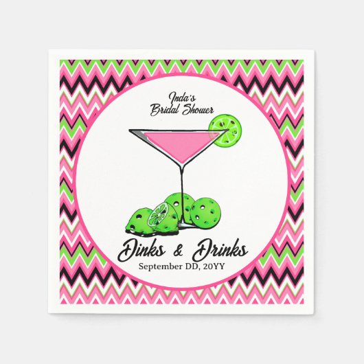 Pickleball Cosmo Dinks & Drinks Pink Argyle Serviette (Vorderseite)