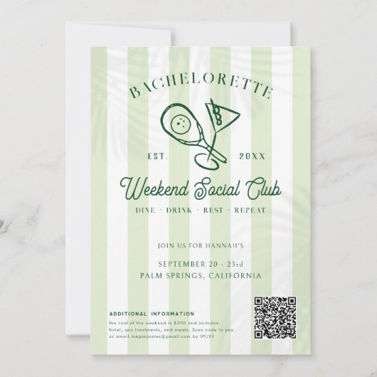 Pickleball Country Club | Bachelorette Weekend Einladung (Vorderseite)