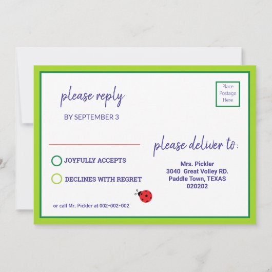 Pickleball Daisy & Ladybug B'day Invasion+ UAWG Karte (Rückseite)